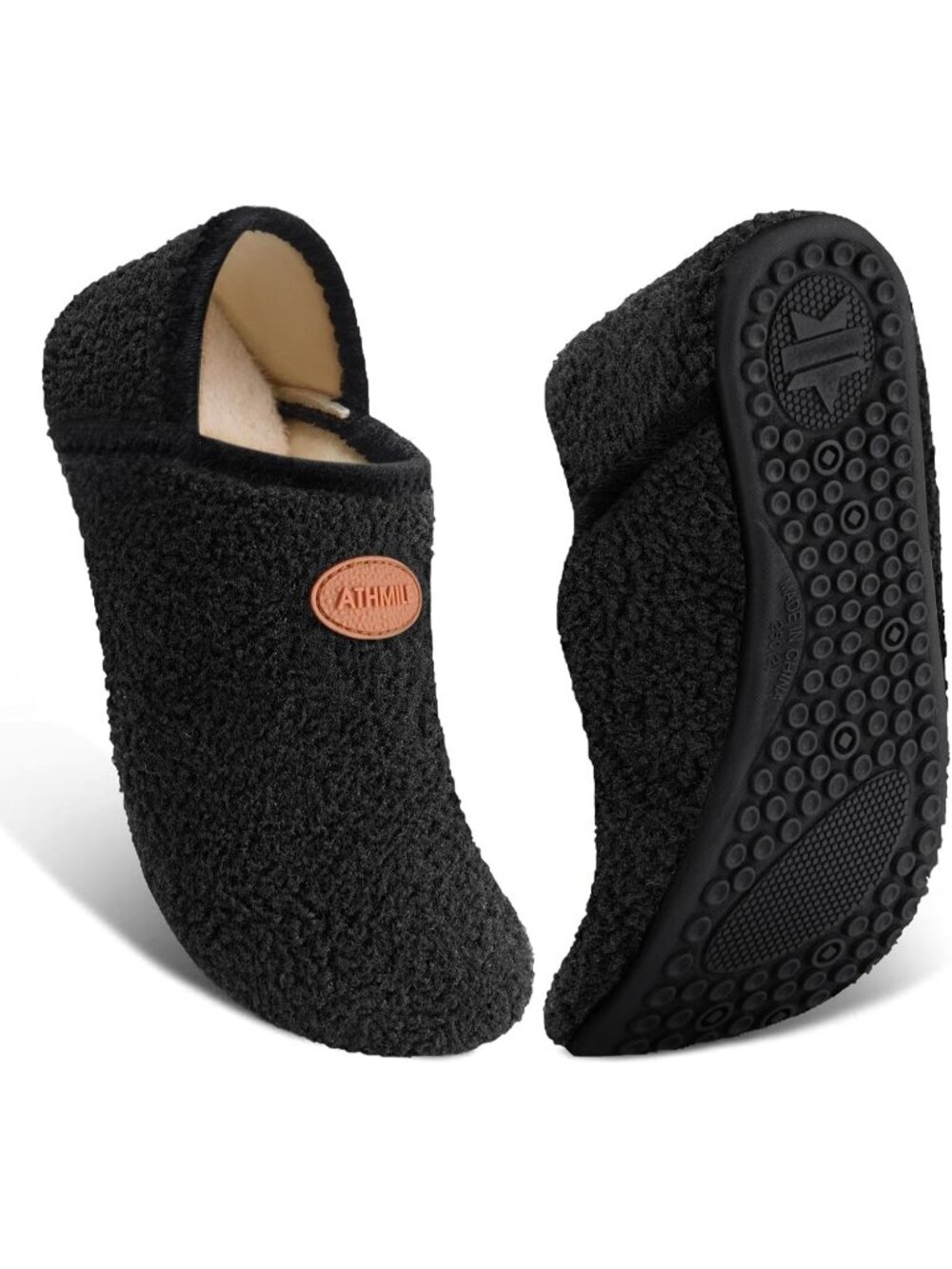 Women's Dark Black Barefoot Socks Furry Cozy Fleece Slip On Indoor Slippers